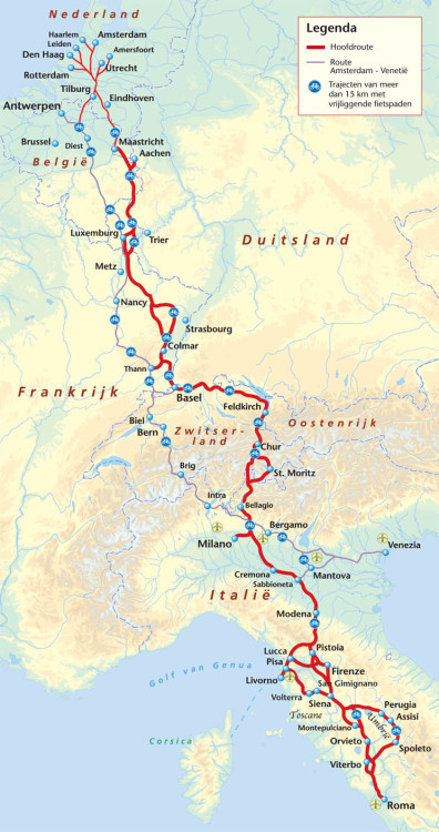 Fietsroute naar Rome